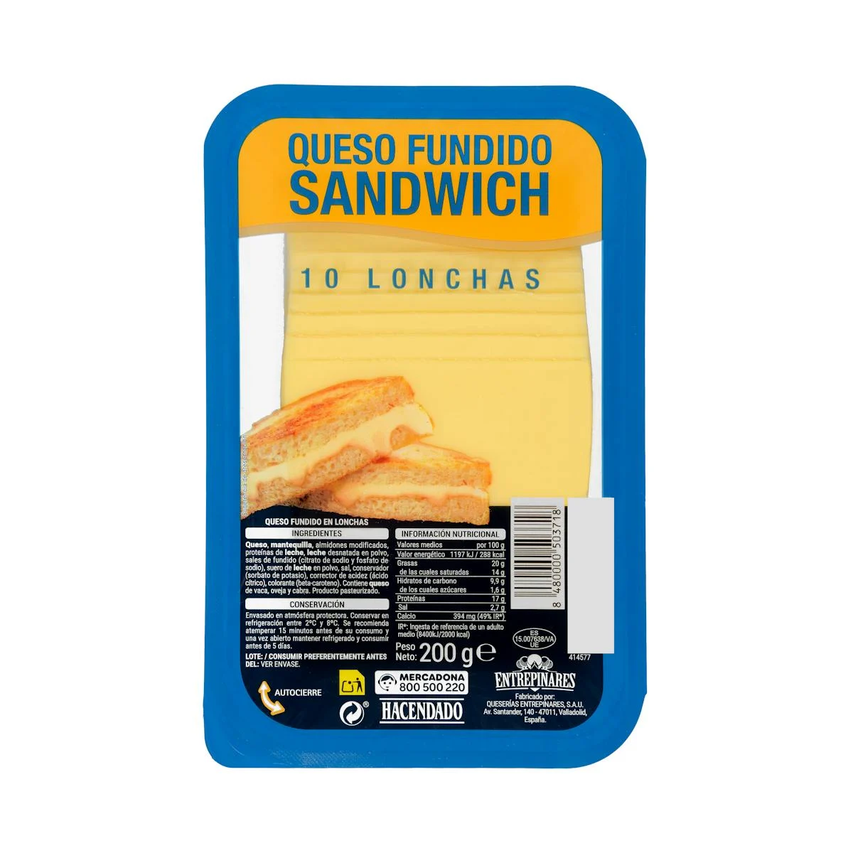 Sliced cheese melt sandwich mix Hacendado