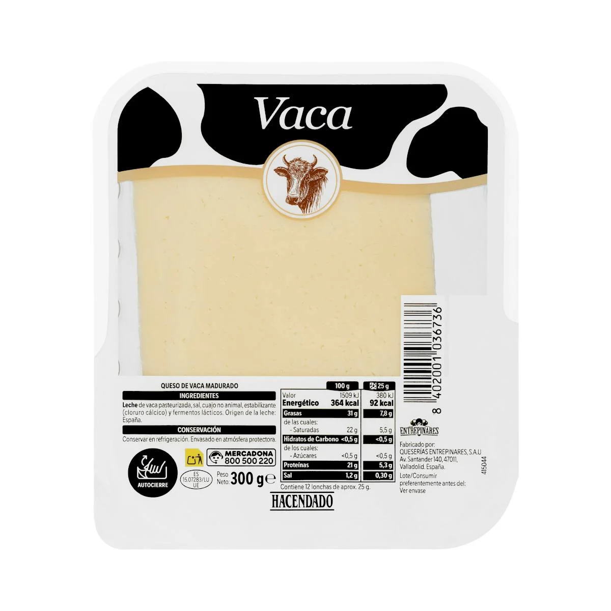 Formatge talls tendre de vaca Hacendado