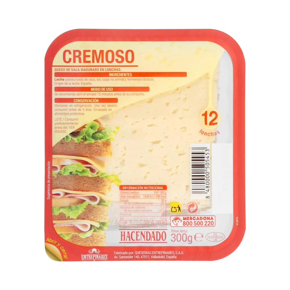 Formatge talls cremós de vaca Hacendado