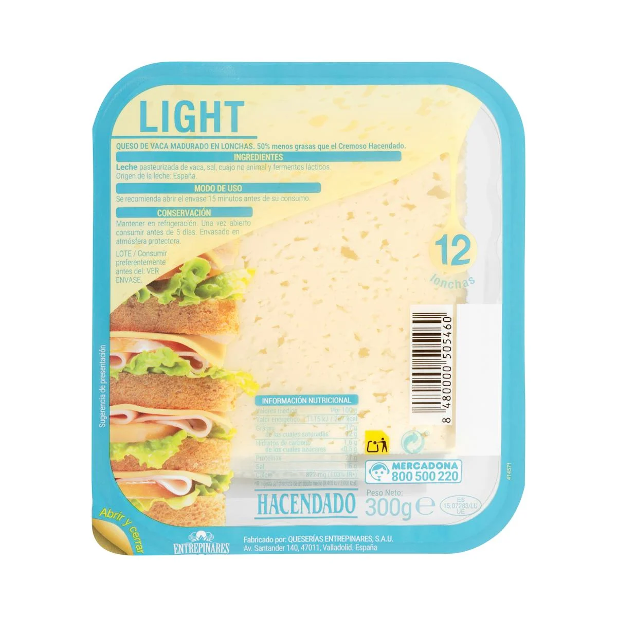 Light cow creamy sliced cheese Hacendado