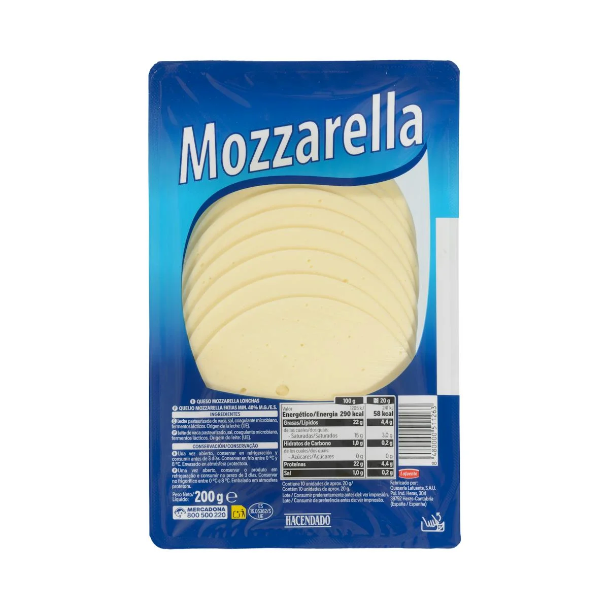 Sliced cow mozzarella cheese Hacendado