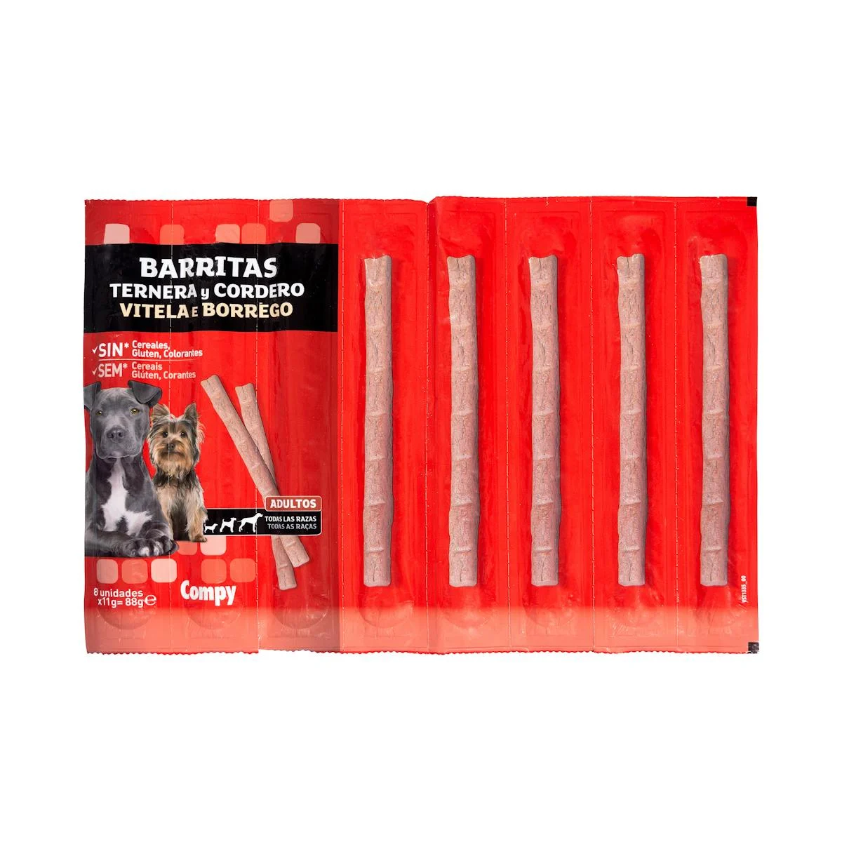 Snack barretes de vedella i xai gos adult Compy