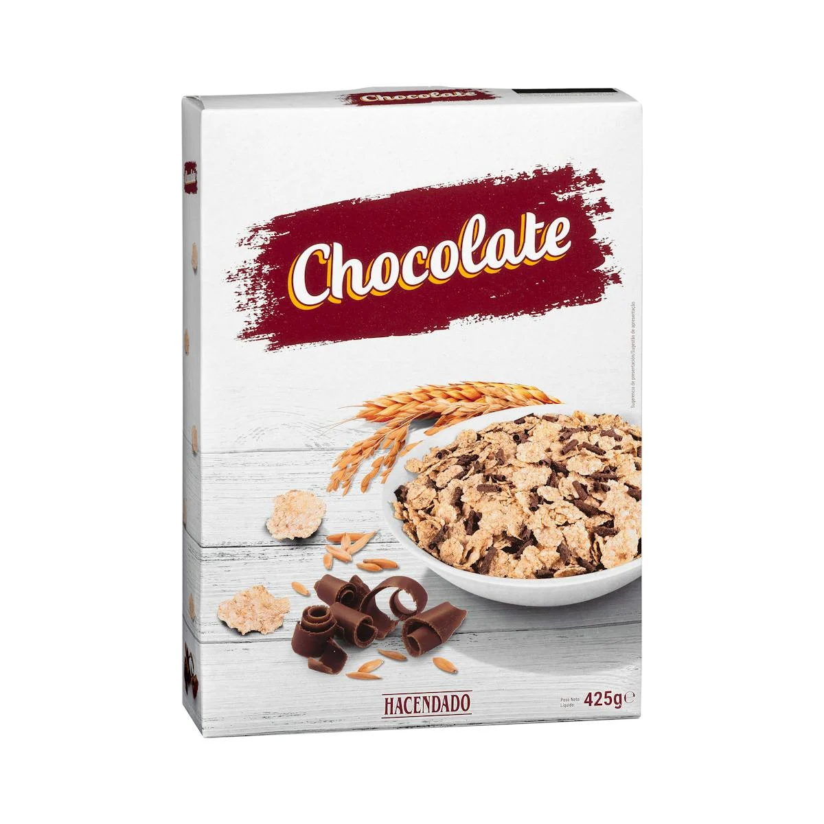 Cereals flocs torrats de blat integral, arròs Hacendado amb xocolata
