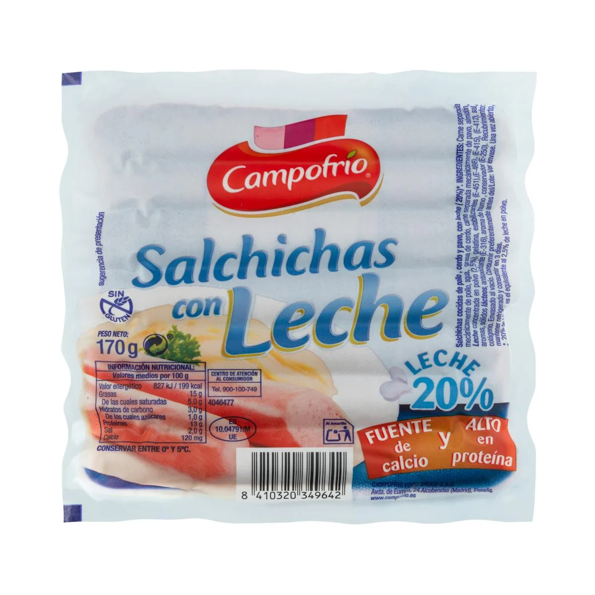 Chicken, pork and turkey sausages with milk Campofrío