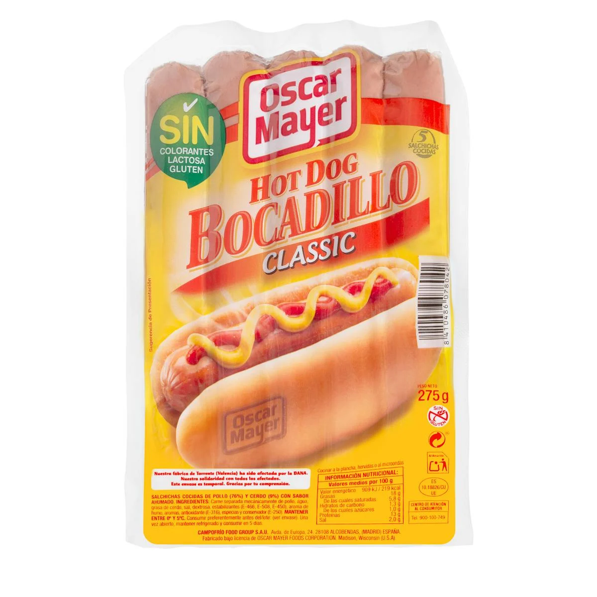 Classic hot dog chicken and pork smoked sausages Oscar Mayer