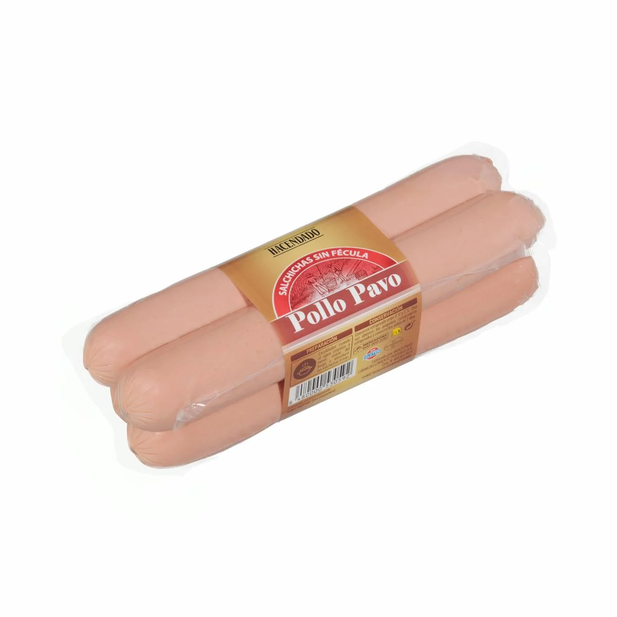 Salsitxes cuites entrepà Hacendado pollastre i gall dindi sabor fumat