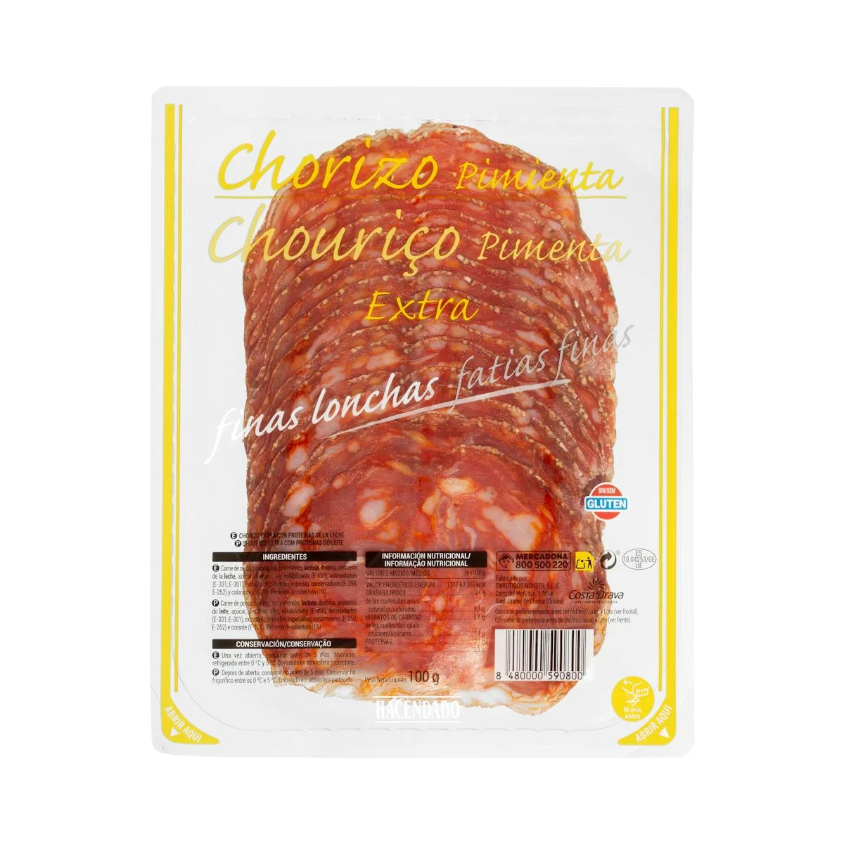 Chorizo extra pimienta Hacendado finas lonchas