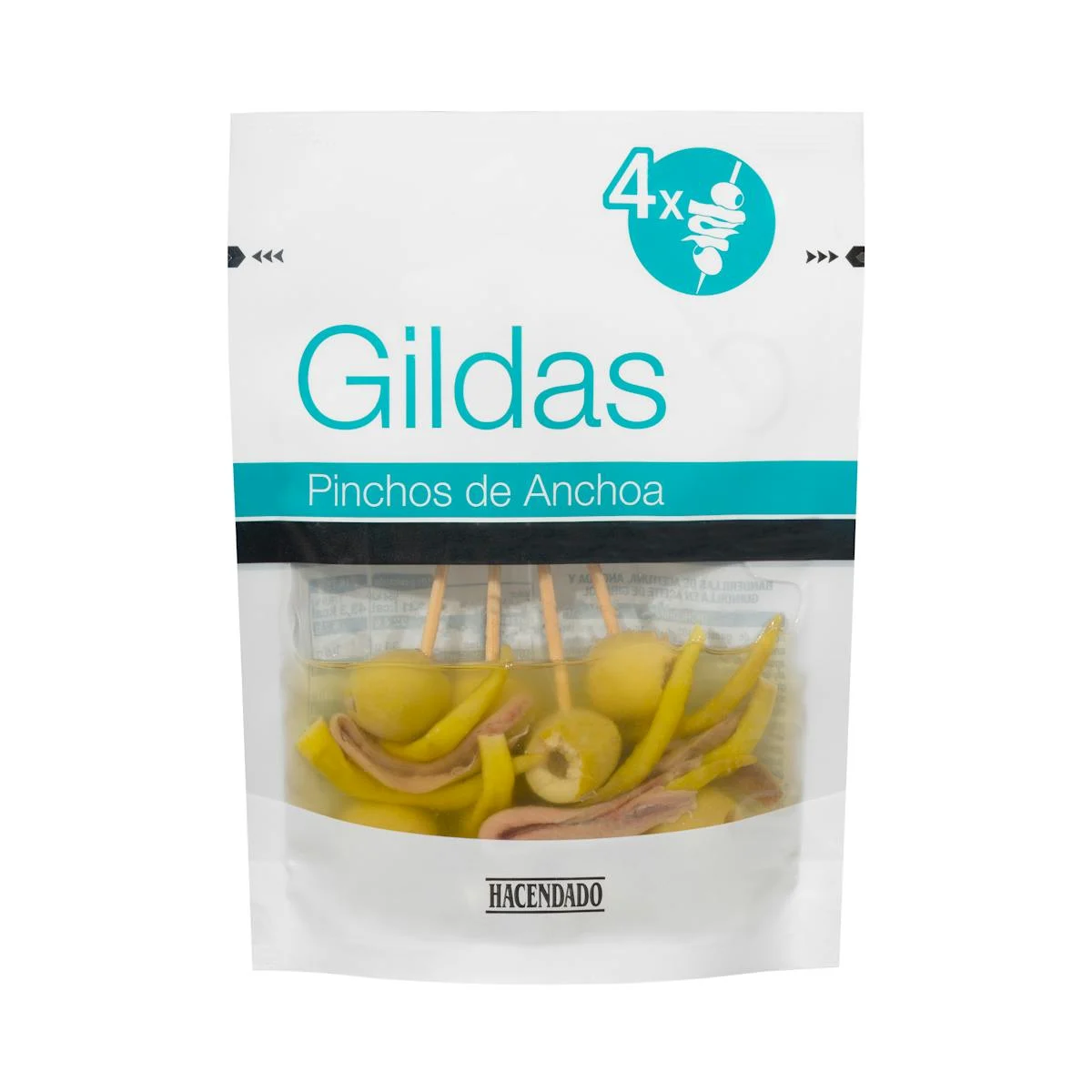 Banderilles Gilda Hacendado broquetes d'aceituna, anxova i bitxo
