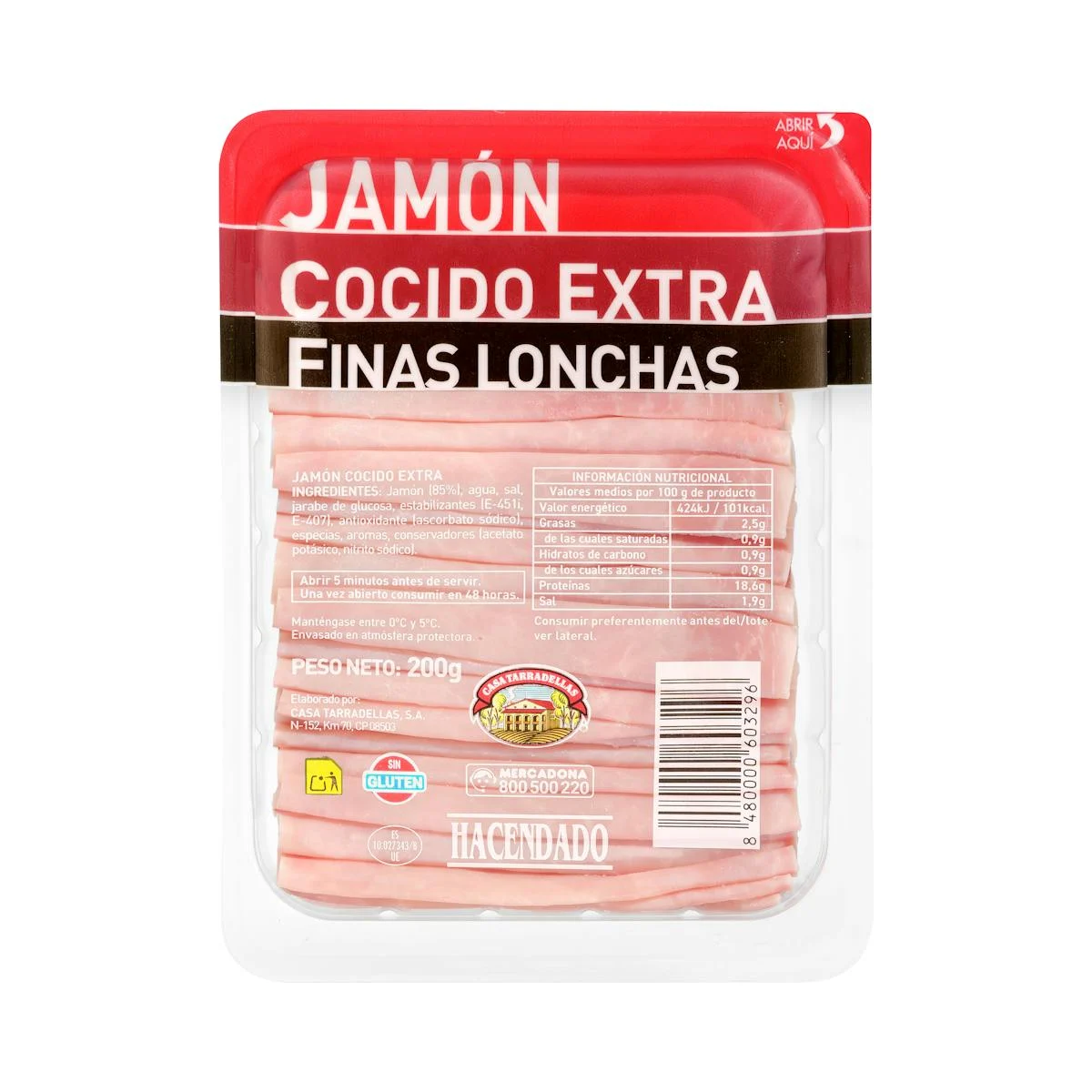 Extra cooked ham thin slices Hacendado