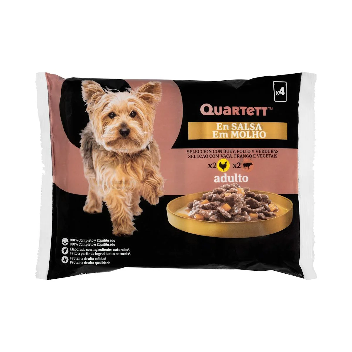 Chunks of chicken and vegetables in sauce adult dog food Quartett