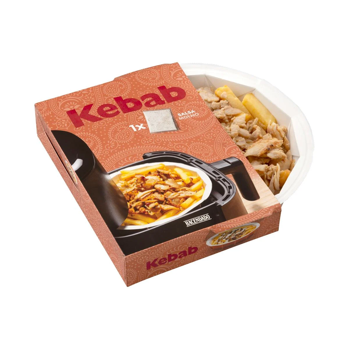 Pommes frites mit Kebabfleisch und Sauce Hacendado
