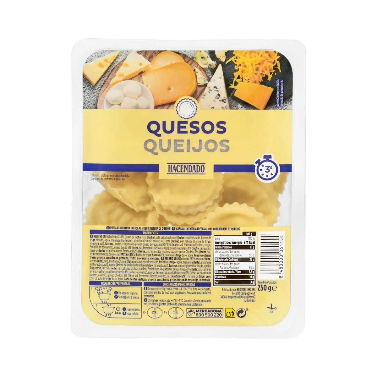 Pasta fresca gira-sols formatges Hacendado