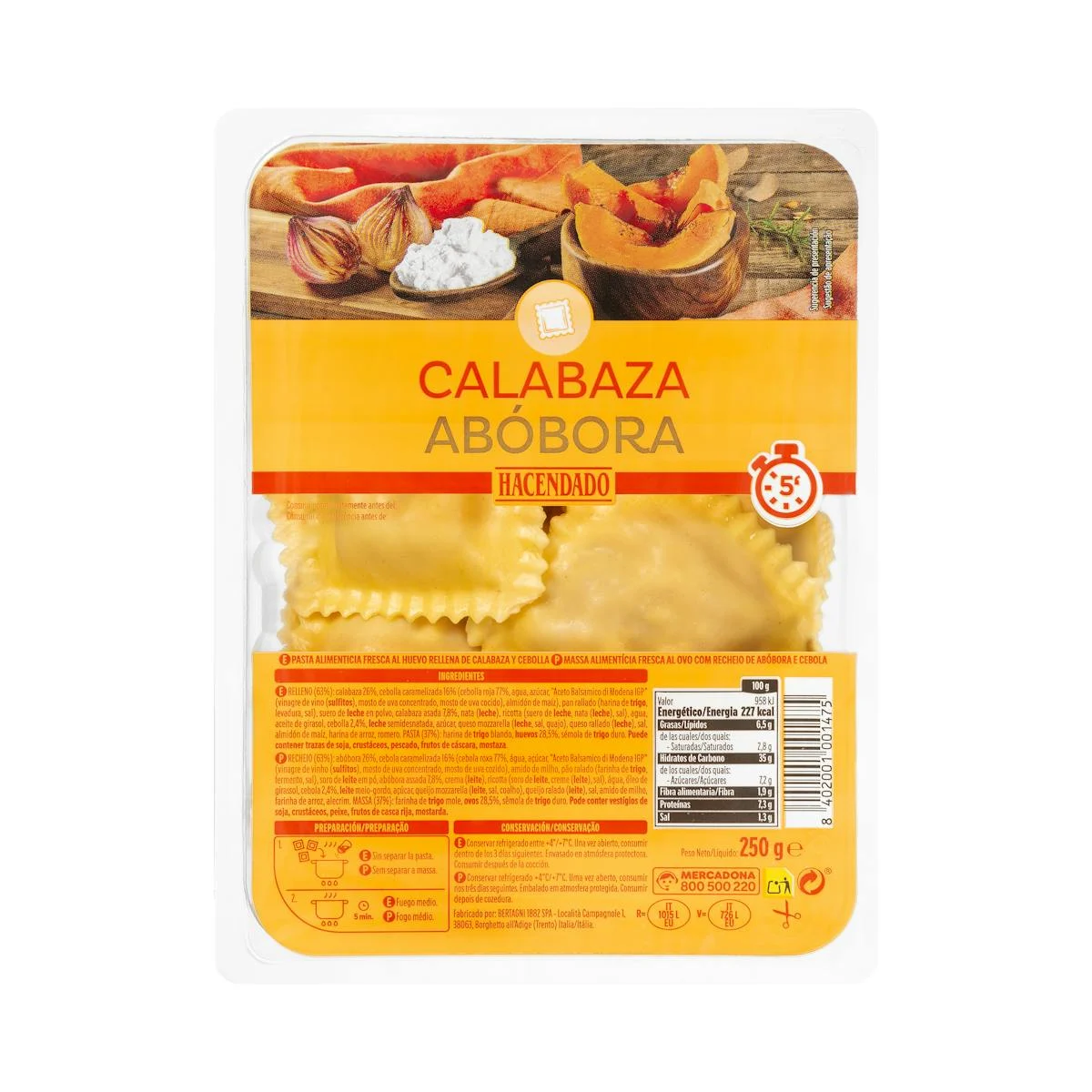 Raviolis frais à la courge et à l’oignon Hacendado