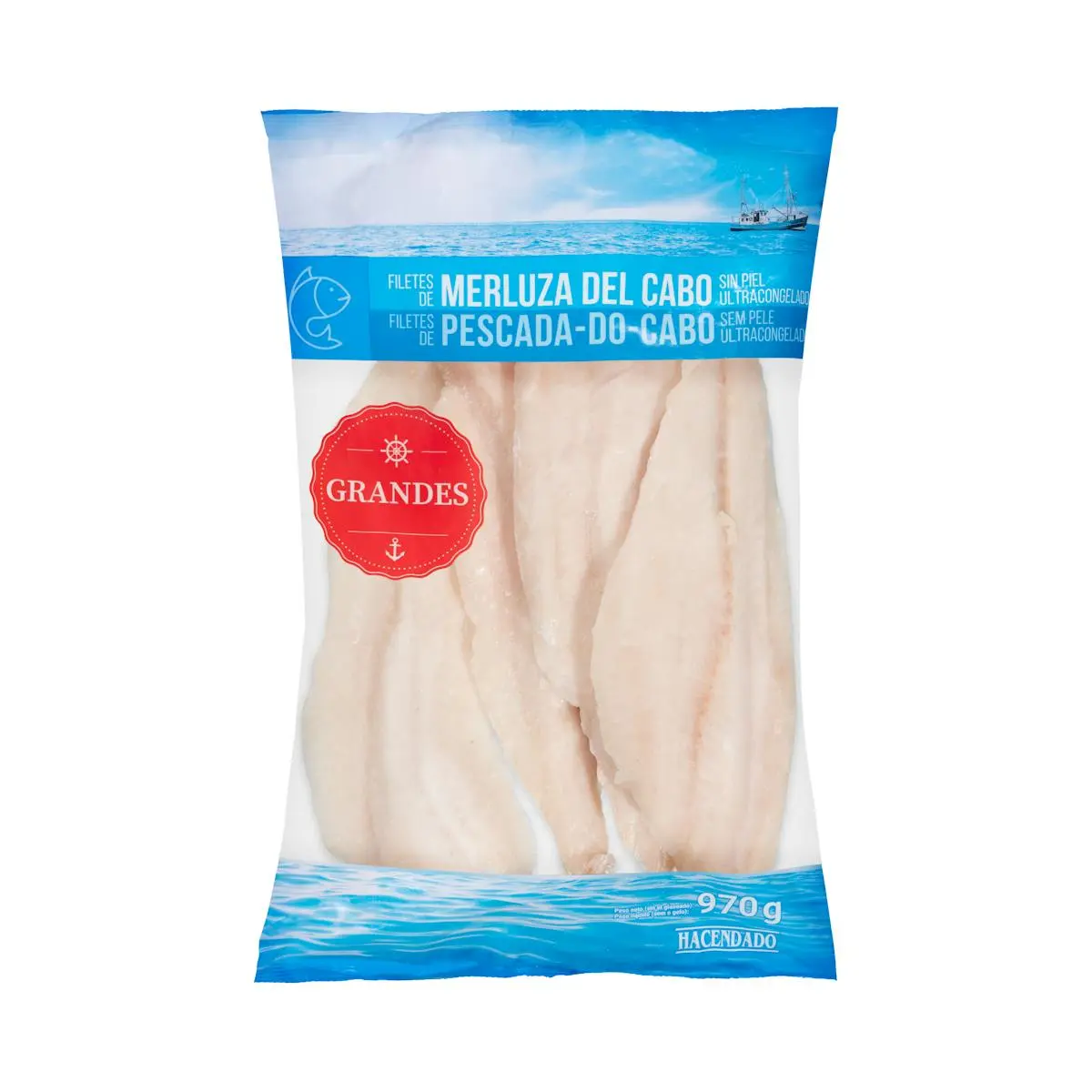 Deep-frozen skinned large frigate hake fillets Hacendado
