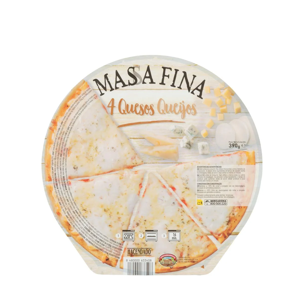Pizza pâte fine 4 fromages Hacendado surgelée