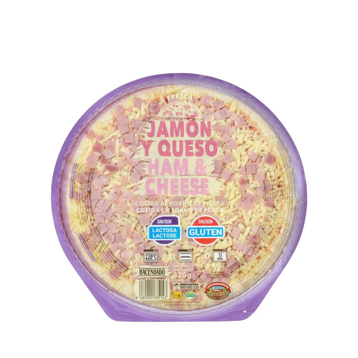 Pizza jambon-fromage sans gluten et sans lactose Hacendado