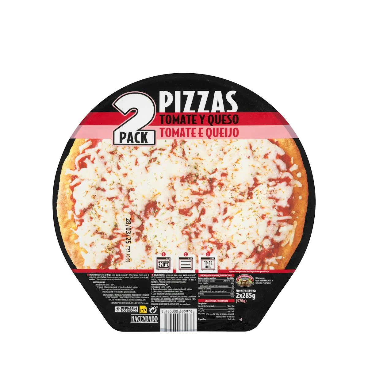 Pizzes tomàquet i formatge Hacendado ultracongelades