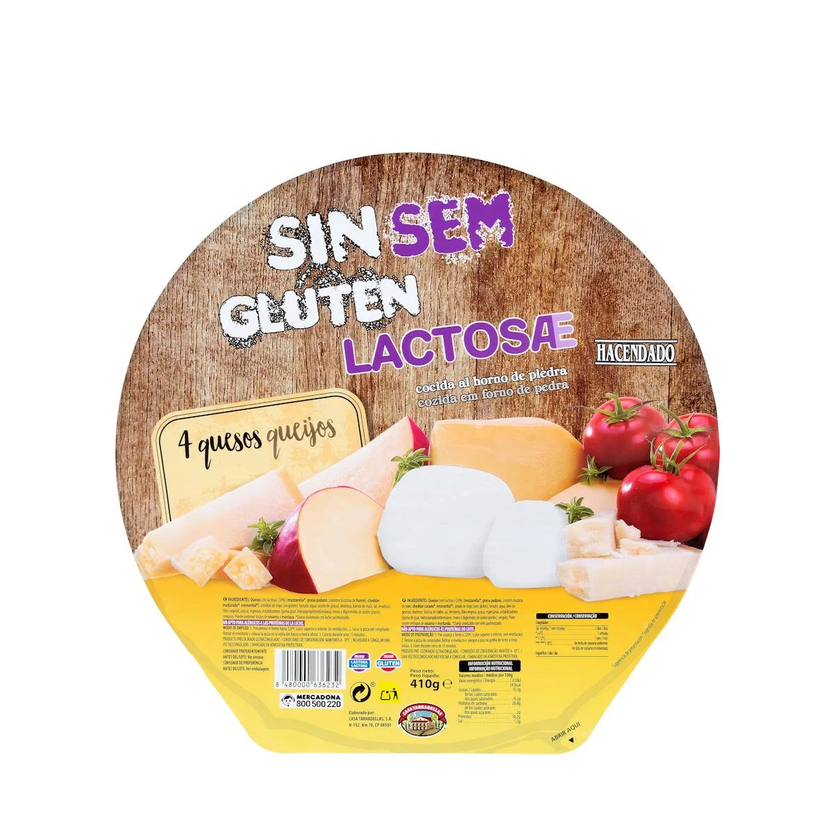 Pizza 4 fromages sans gluten et sans lactose Hacendado surgelée