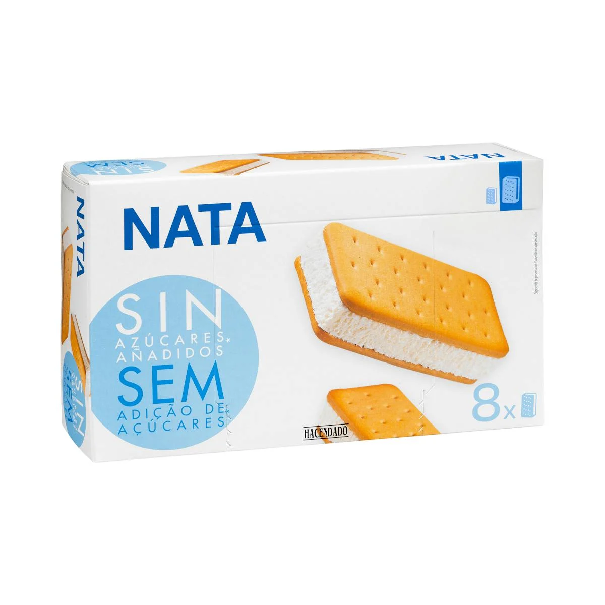 Cream-flavored ice cream sandwich with no added sugar Hacendado