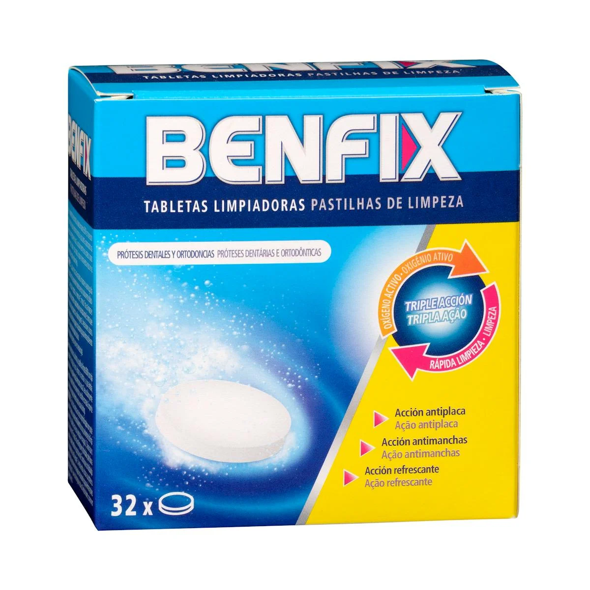 Pastilles netejadores pròtesis dentals Benfix i ortodòncies