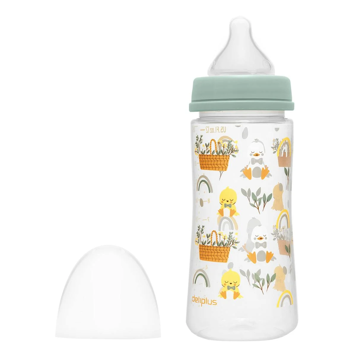 Fläschchen 360 ml mit Silikonsauger mit drei Durchflussstufen Deliplus +1 Monat