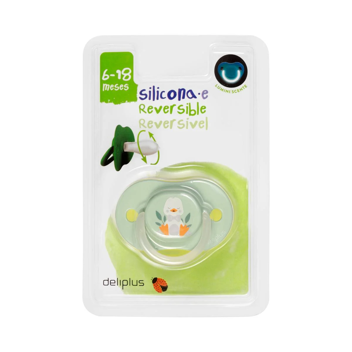 Sucette réversible en silicone lumineuse Deliplus +6 à 18 mois