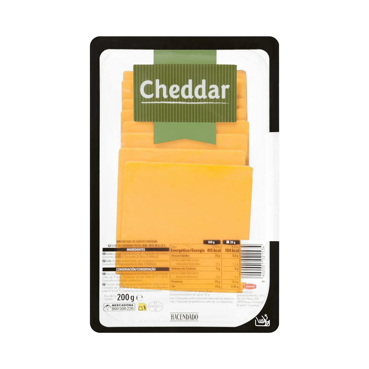 Formatge talls cheddar de vaca Hacendado