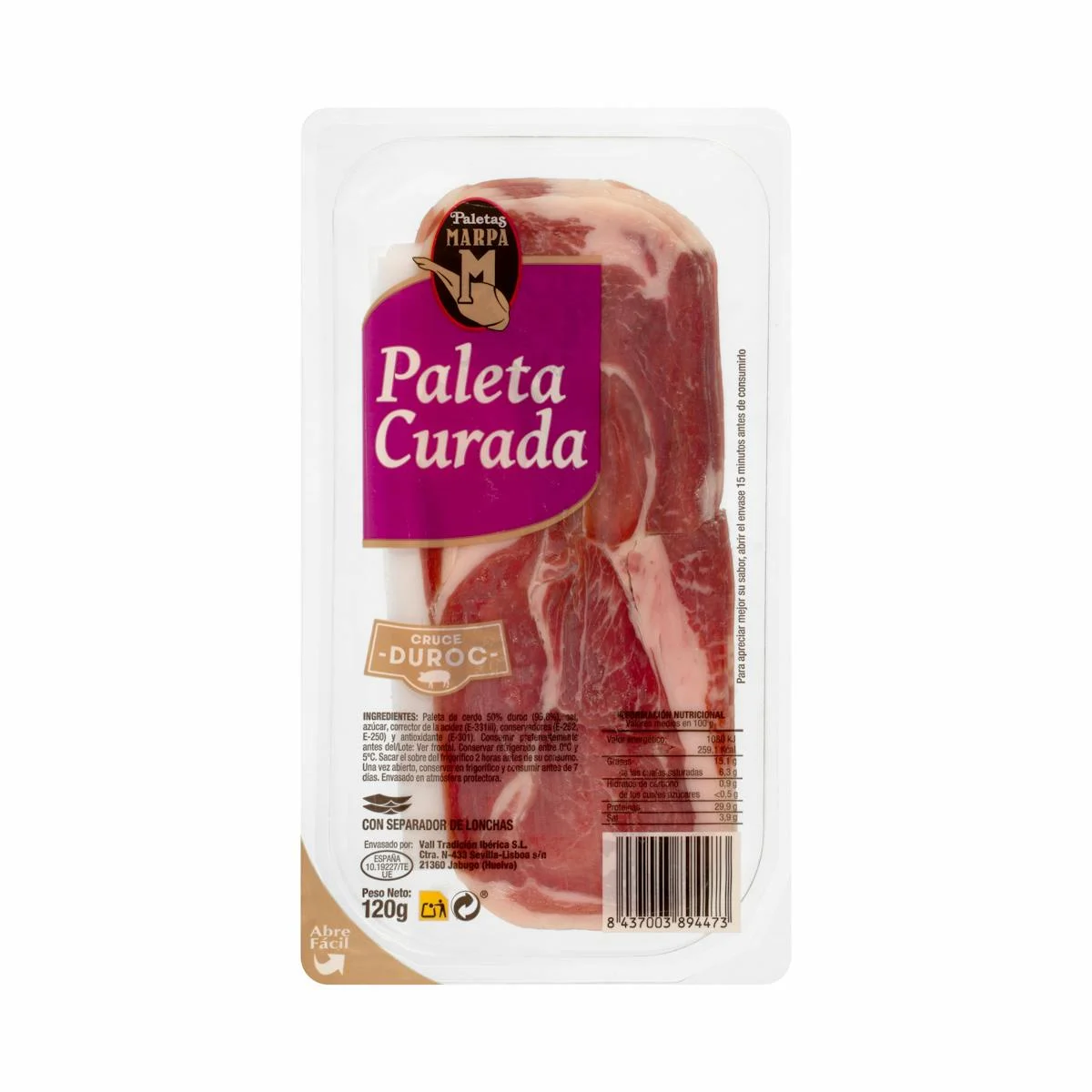 Cured sliced ham shoulder Paletas Marpa
