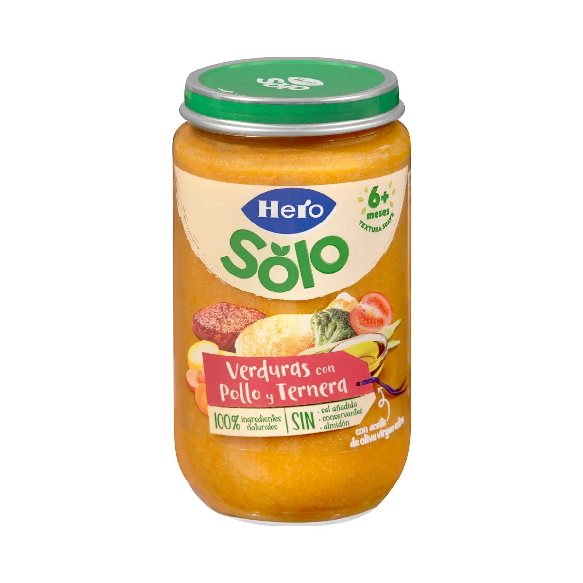 Papilla verduritas con pollo y ternera Hero Solo +6 meses