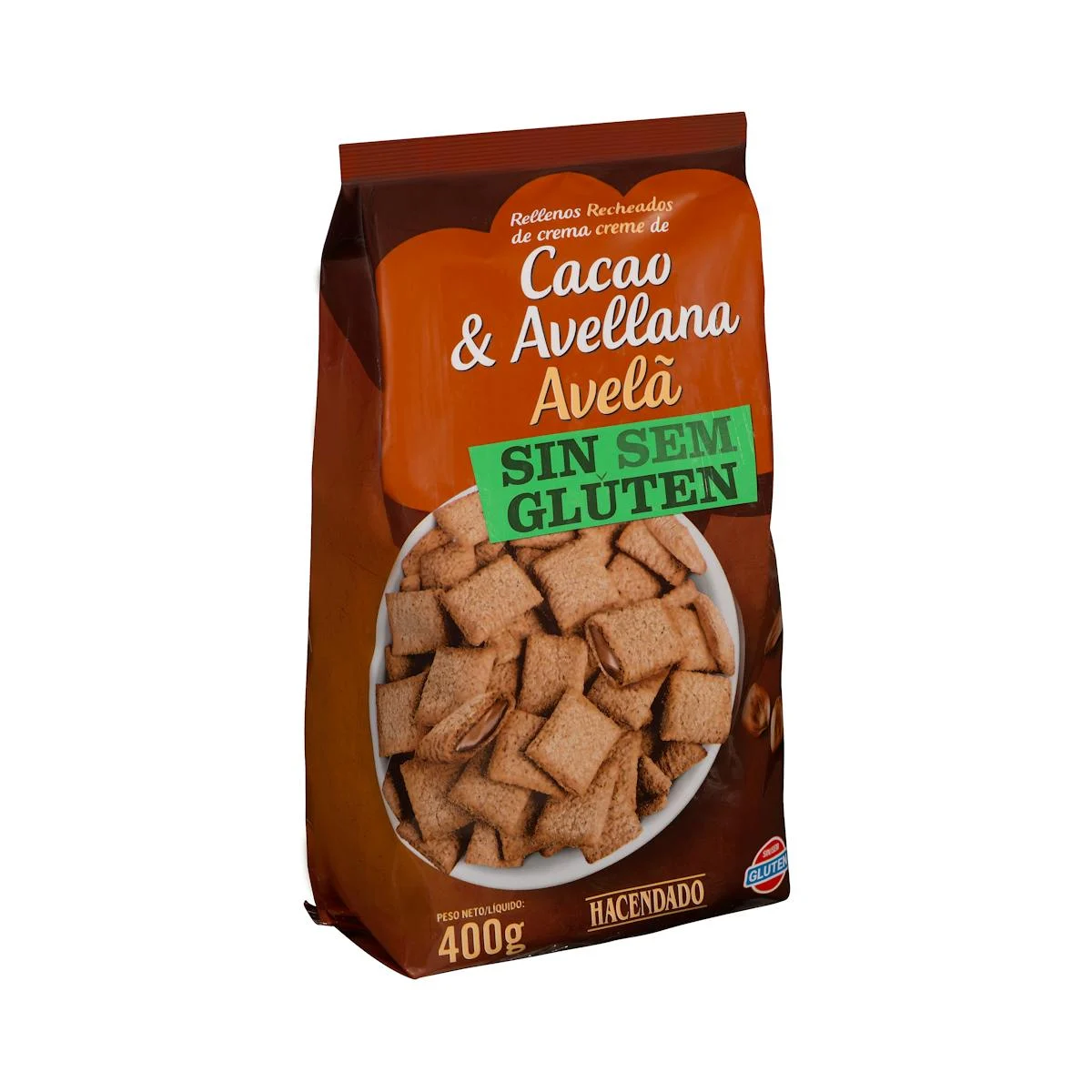 Cerealien mit Kakao-Haselnuss-Cremefüllung Hacendado glutenfrei