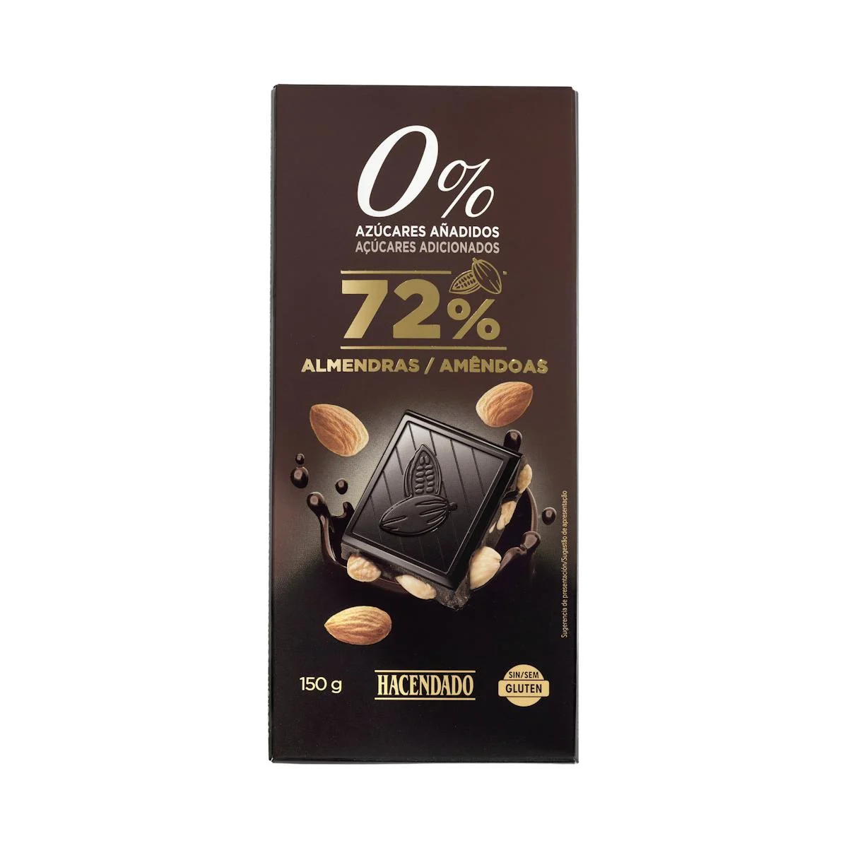 Chocolat noir 72% de cacao Hacendado aux amandes entières