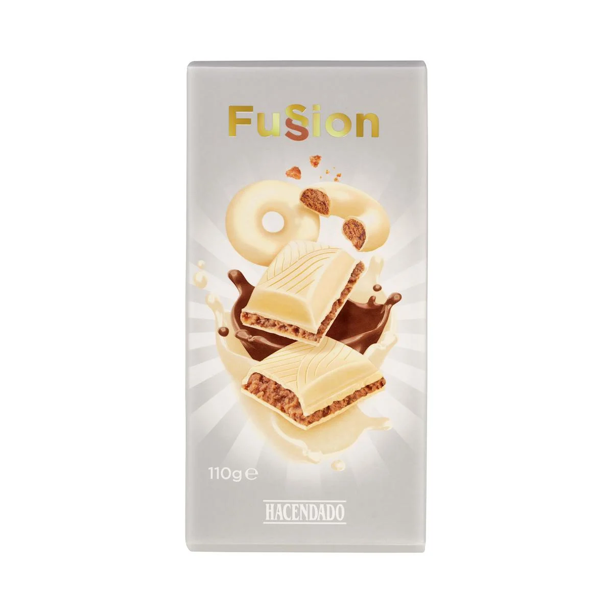 Fussion White chocolate filled with creamy biscuit and cocoa Hacendado