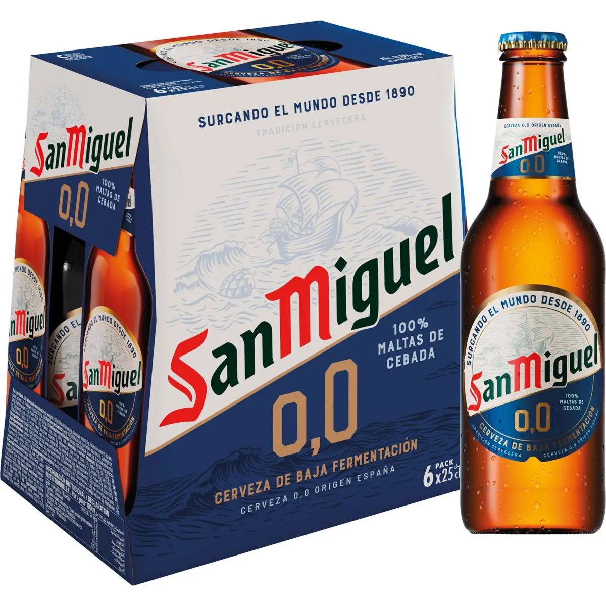 Cervesa sense alcohol 0,0, pack de 6 ampolles San Miguel