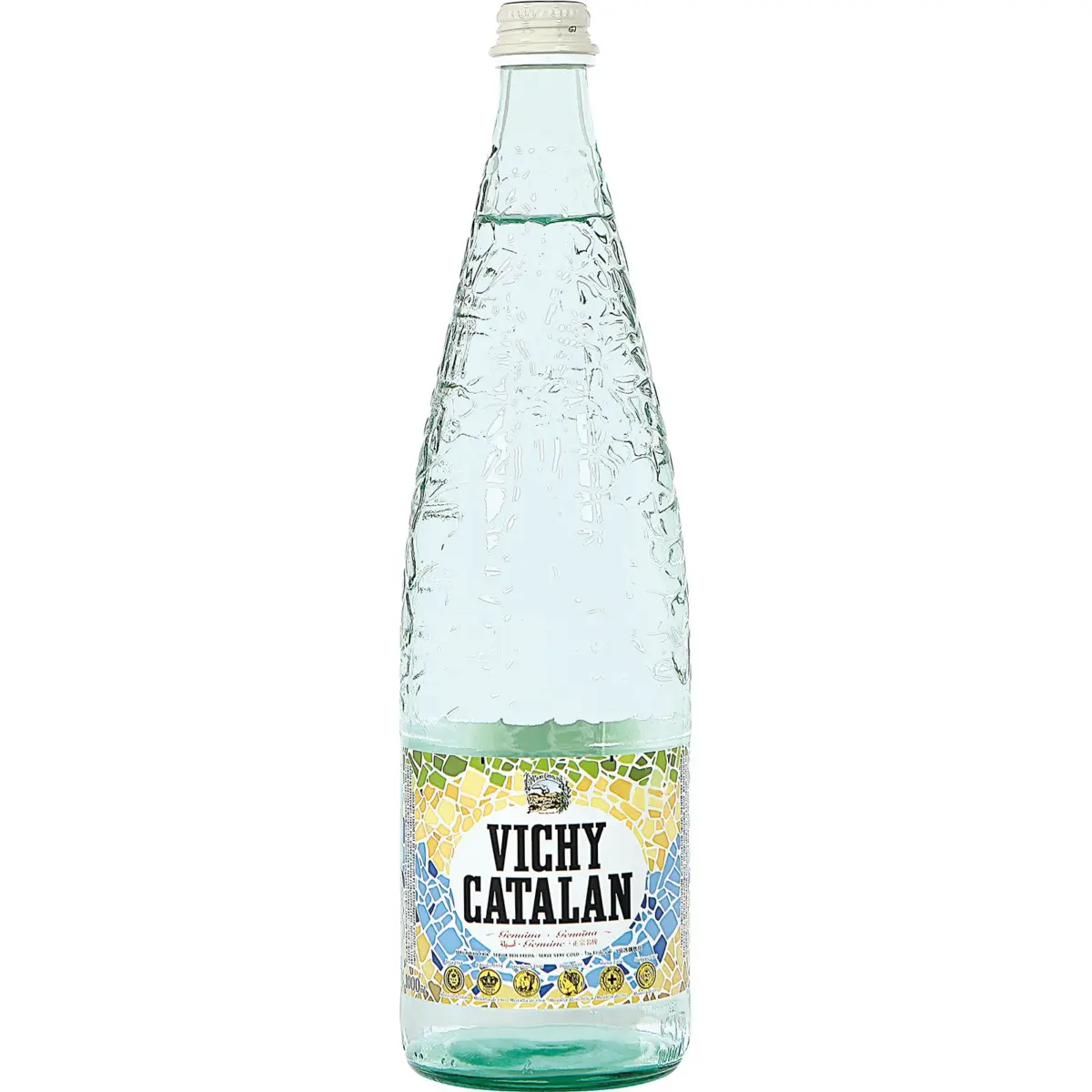 Aigua mineral amb gas en ampolla de vidre Vichy