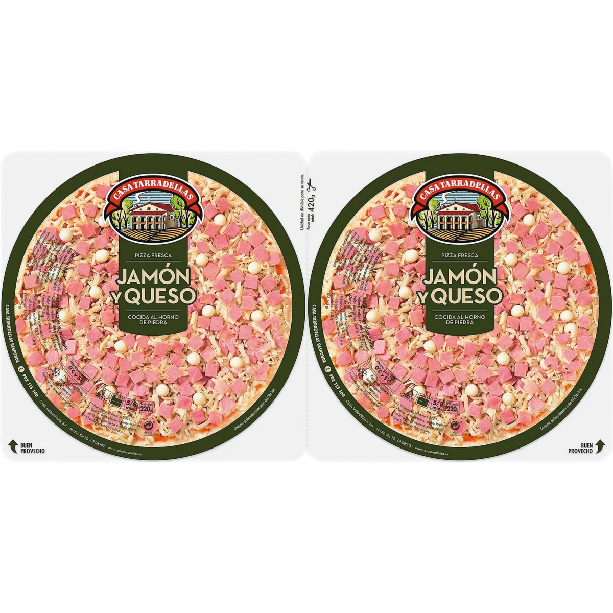 Pizza de pernil i formatge, paquet de 2 unitats Tarradellas