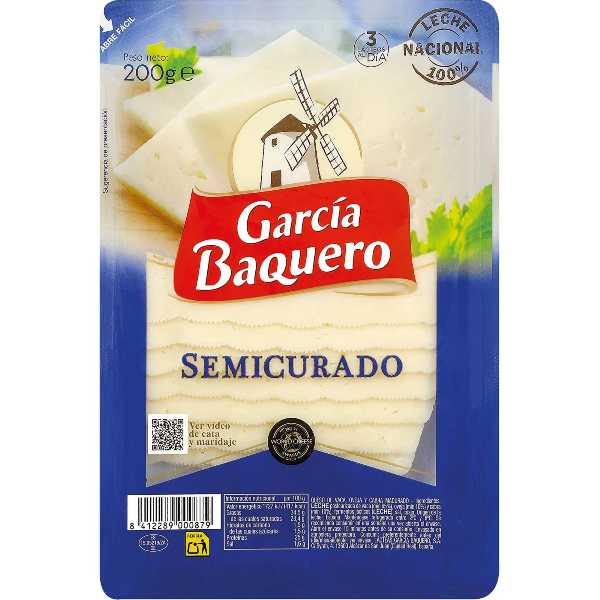 Formatge semicurat de barreja de llets, llesques G.baquero