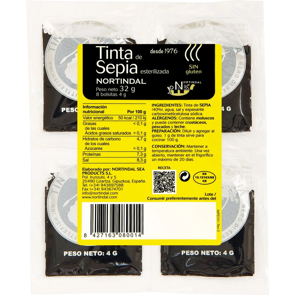 Tinta de sípia, 8 bossetes Nortindal
