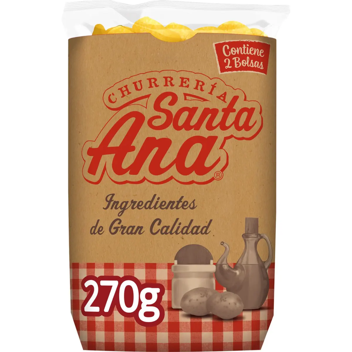 Handgemachte glatte Kartoffelchips, Papierbeutel Santa Ana