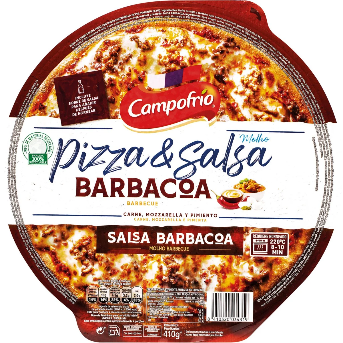 Pizza mit Fleisch und Barbecuesauce Campofrío