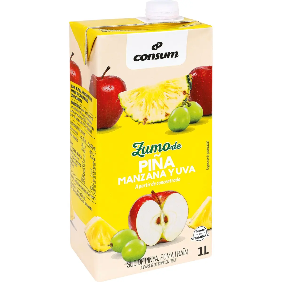 Jus d’ananas, de raisin et de concentré de pomme en brique Consum
