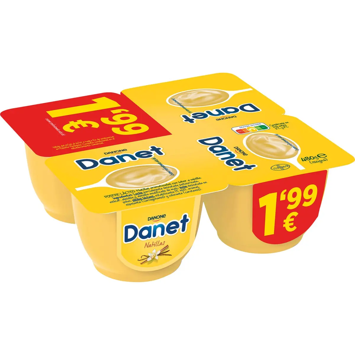 Natilles de vainilla Danet Danone, 4 unitats