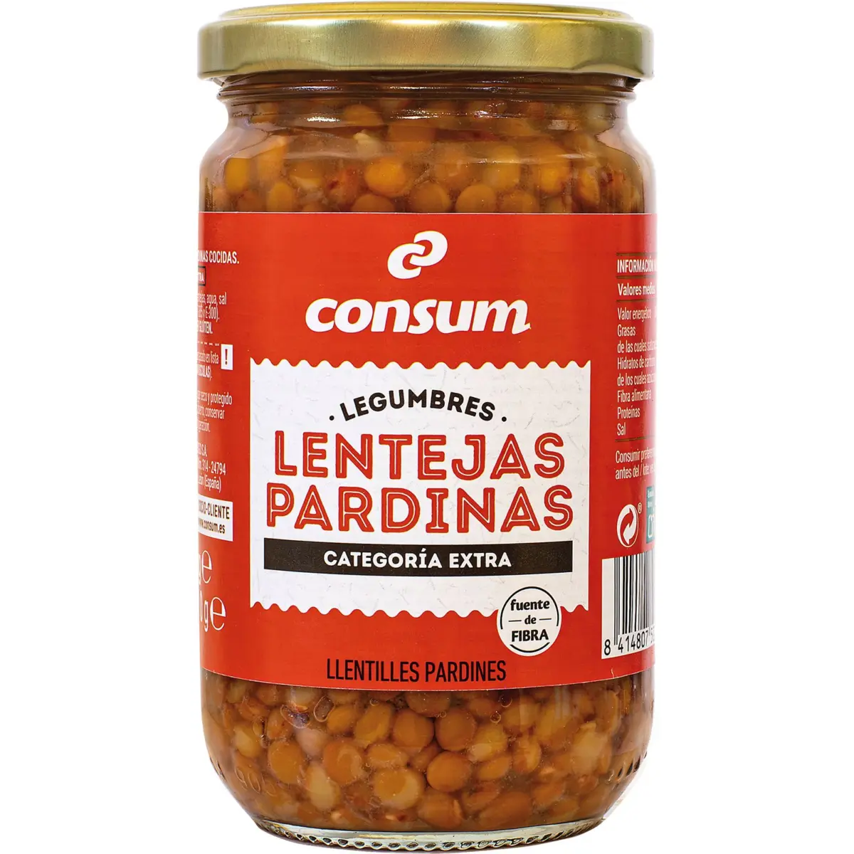 Lentilles Pardina cuites Consum en bocal