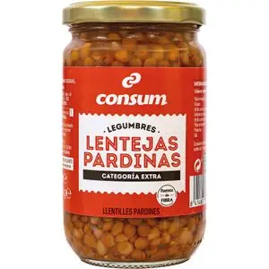 Lentilles Pardina cuites Consum en bocal