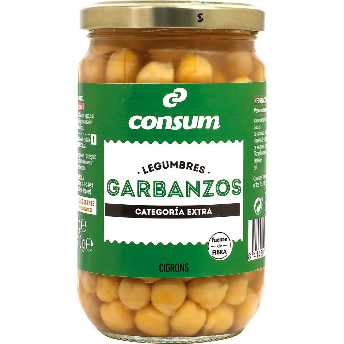 Pois chiches cuits Consum en bocal
