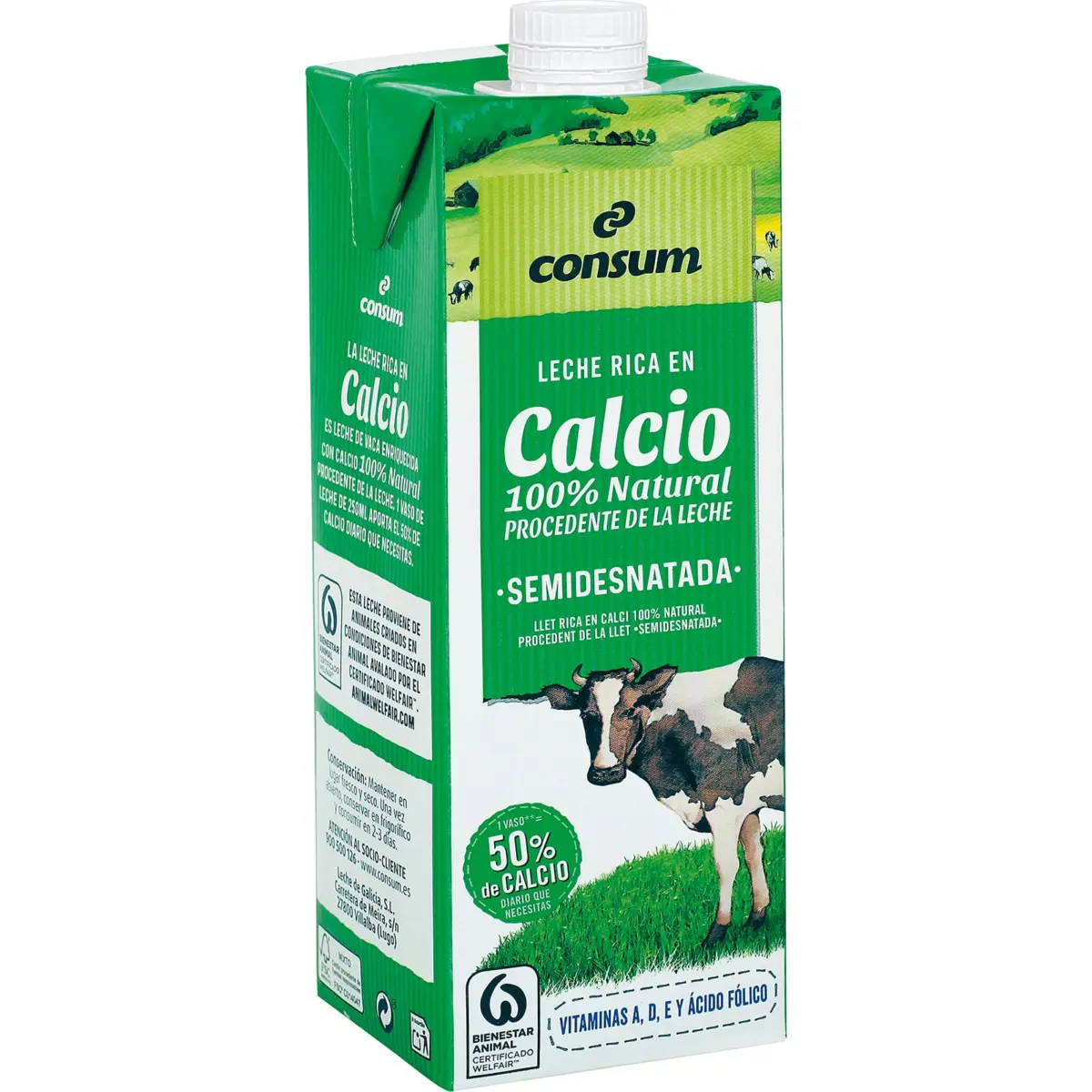 Teilentrahmte Milch mit Calcium im Karton Consum