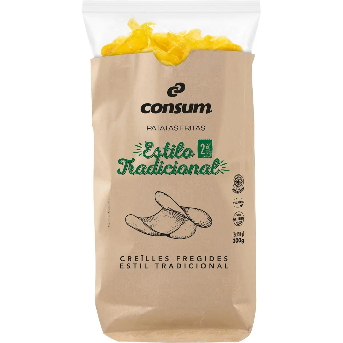Glatte Kartoffelchips, Papierbeutel Consum