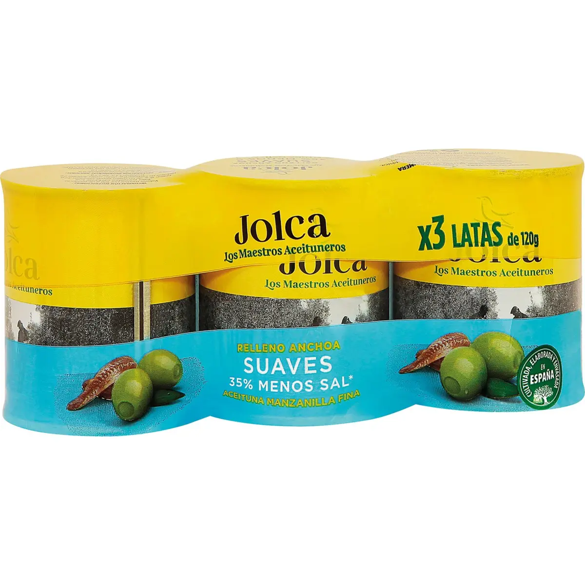 Mit mildem Sardellenaroma gefüllte Oliven, 3er-Pack Jolca