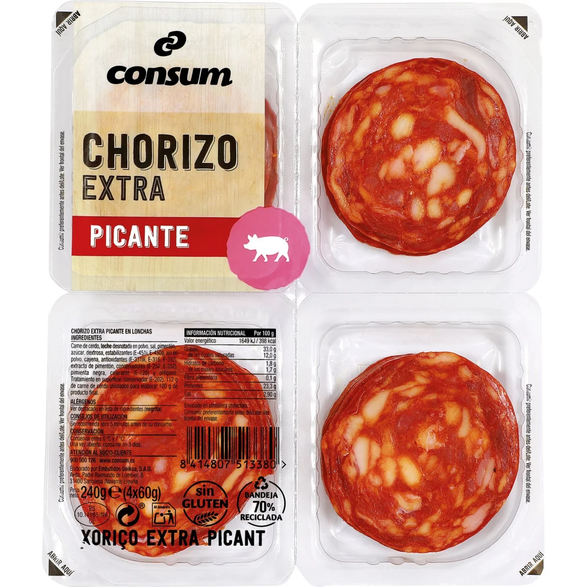 Xoriço Extra picant a rodanxes Consum