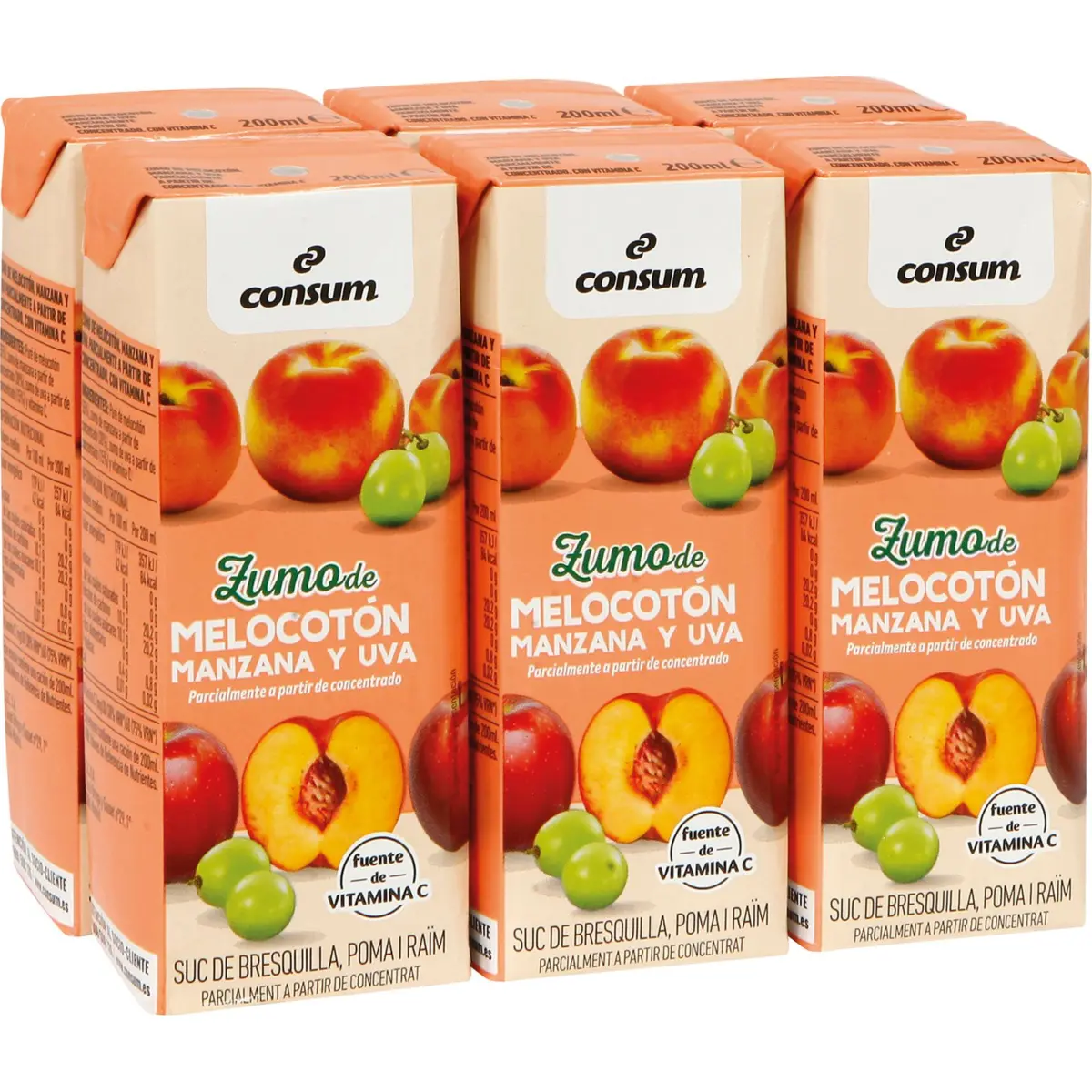 Pfirsich-, Trauben- und Apfelsaft, 6er-Pack Consum