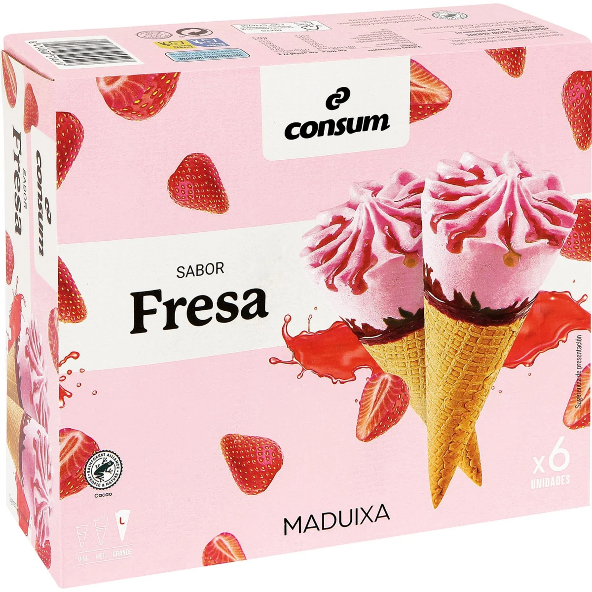 Erdbeereis im Hörnchen, 6er-Pack Consum